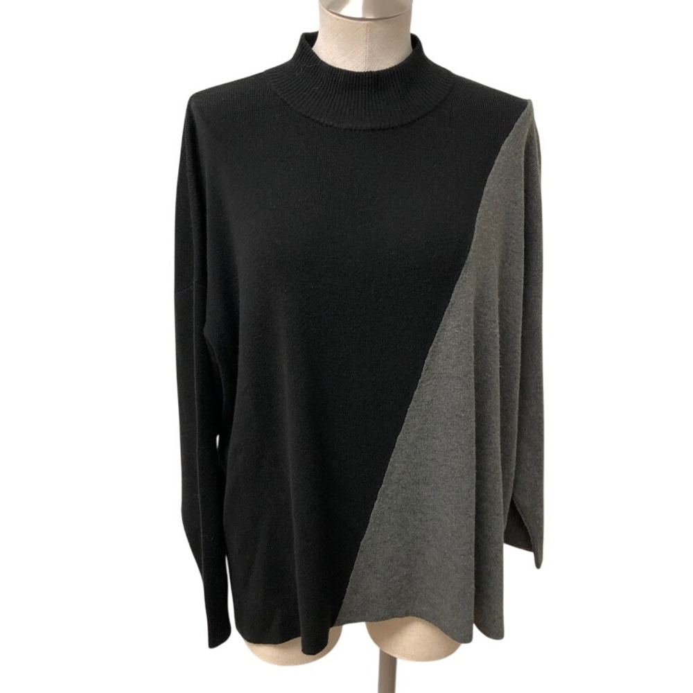 Calvin Klein Sweater Womens 1X Plus Black Gray Colorblock Mock Neck W9IS6785
